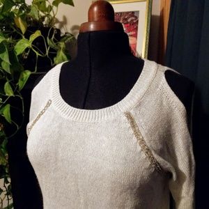 Maurices Cold Shoulder White Sparkly Sweater